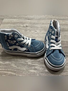Vans Kids Denim High-Top Sneakers with White Butterfly Print - Blue
